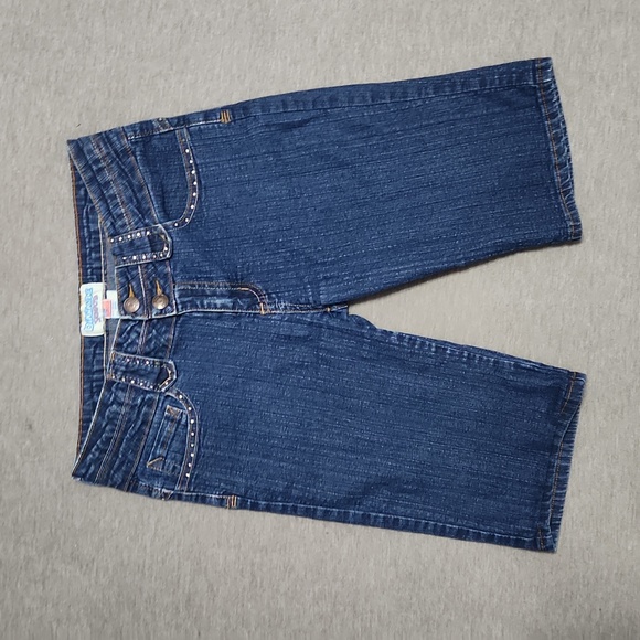 Y2K DIAMANTE Rhinestone Bedazzled Denim Blue Jean Bermuda Shorts Jorts - Picture 5 of 11